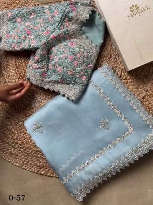 Beautifull Tebi Silk Blue Saree