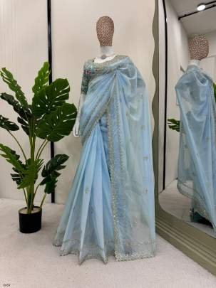 Beautifull Tebi Silk Blue Saree