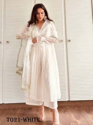 Beauty  Anarkali White Kurti Palazzo Set For Women