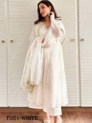 Beauty  Anarkali White Kurti Palazzo Set For Women