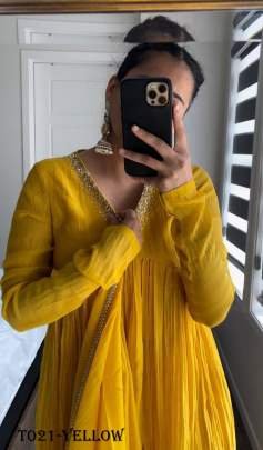 Beauty  Anarkali Yellow Kurti Palazzo Set For Women