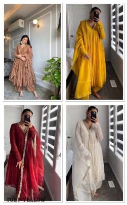 Beauty  Anarkali Yellow Kurti Palazzo Set For Women