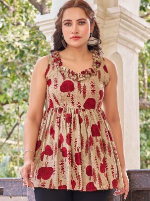 Beige Color Western Rayon Tunic Top