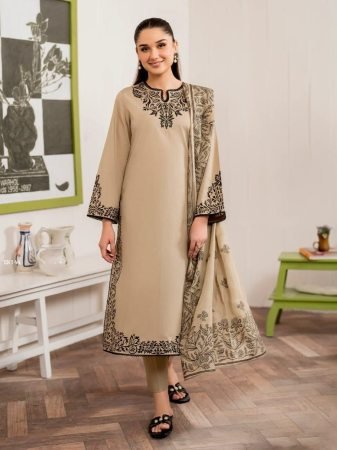 Beige Heavy Cotton Printed Kurta Pant Set with Dupatta