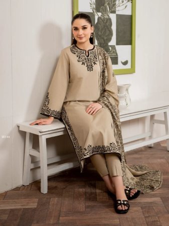 Beige Heavy Cotton Printed Kurta Pant Set with Dupatta