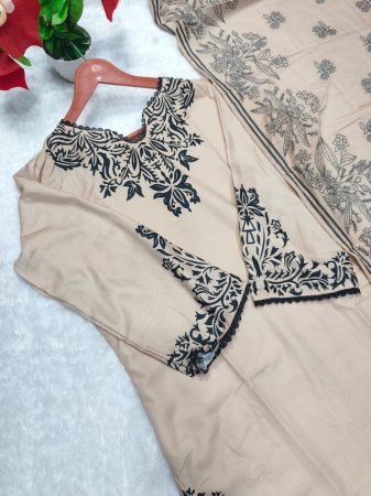 Beige Heavy Cotton Printed Kurta Pant Set with Dupatta