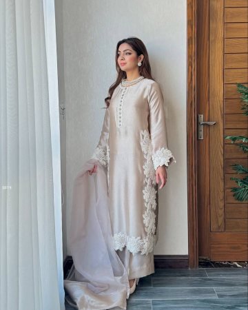 Beige Natural Silk Kurta Palazzo Set with Dupatta