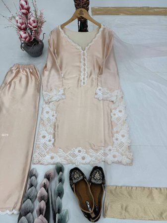 Beige Natural Silk Kurta Palazzo Set with Dupatta