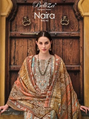Belliza Designer Studio Presents Naira Vol-42 Premium Designer Collection Top: 100% Pure Cotton Digital Prints With Exclusive Heavy Self Embroidery (2