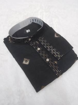 Best Black Silk Kurta And Pyjama With Sequence Embroidery Work