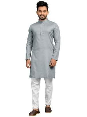 Best Grey Color Plain Cotton Kurta And Pyjama