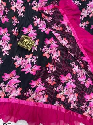 Best Gulabo Design Pink Silk Crepe Ruffle Printed Saree