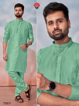 Best Mens Wear Collection Sea Green Banglori Silk Polo Kurta Pant Set
