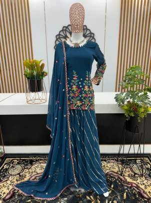 Best Party Wear Work Blue Georgette Palazzo Suit