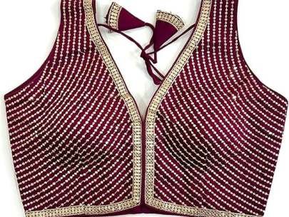 Best Price of Silk Sequins work Blouse in Wine Colour