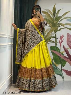 Best Quality  By Fab Funda Yellow Muslin Cotton Lehenga Choli