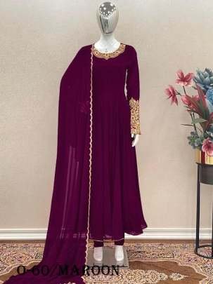 Best Quality Embroidered Work Maroon Gown