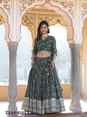 Best Quality Green Pure Viscose Lehenga Choli With Dupatta