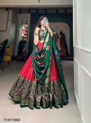 Best Quality Red Tussar Silk With Foil Work Lehenga Choli