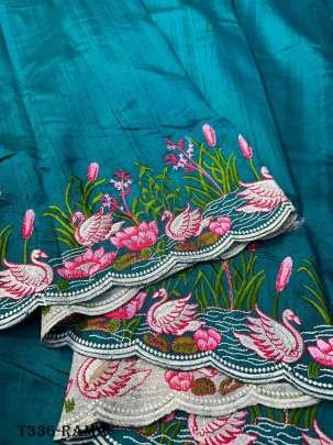 Best Rama Embroidery Work Tussar Silk Saree