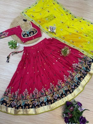 Best Rate Gujju Pink Lehenga For Navratri