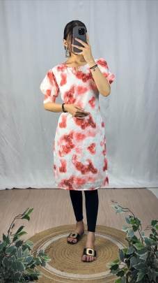 Best Red And White Hakoba Shibori Print Kurti