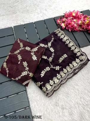 Best Unique Design Embroidered Dark Wine Saree