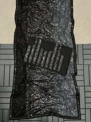 Black And Grey New Bollywood Party Wear Georgette Sequence Saree