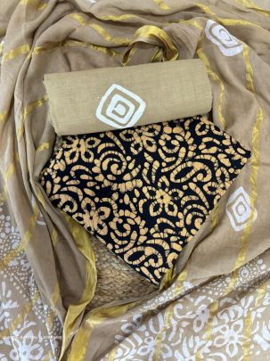 Black and Khakhi Wax Batik Pure Cotton Dress Material