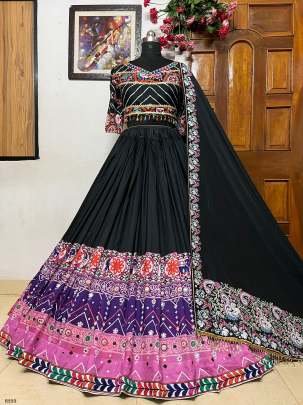 Black And Purple Special Navaratri Lehenga Choli With Real Mirror Work