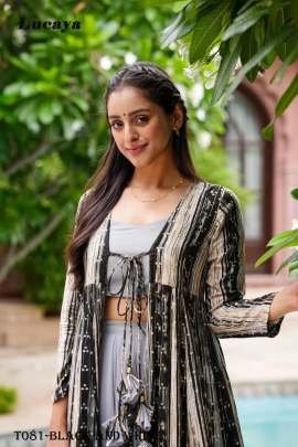 Black And White Combination Rayon Georgette Indo Western Suit