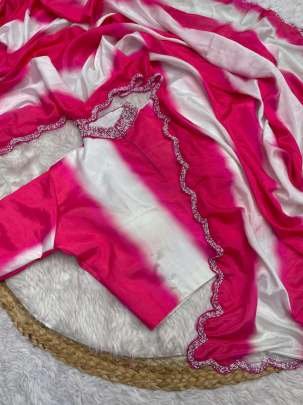 Black And White Party Wear Digital Printed Chinon Saree With Readymade Blouse