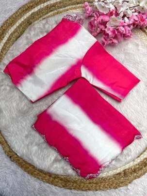 Black And White Party Wear Digital Printed Chinon Saree With Readymade Blouse