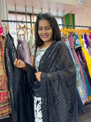 Black And White Thread Work Georgette Palazo Suits