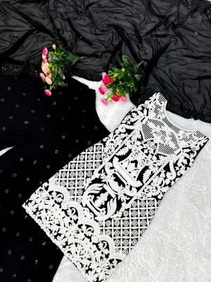 Black And White Thread Work Georgette Palazo Suits
