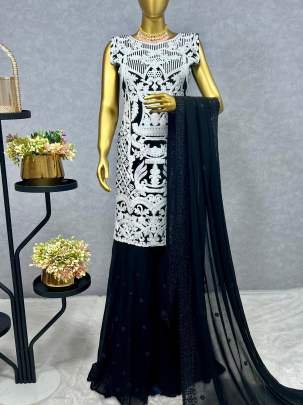 Black And White Thread Work Georgette Palazo Suits