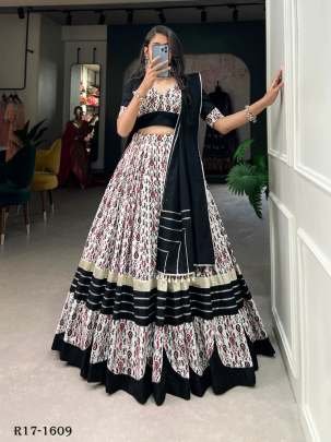 Black And White Traditional Navaratri Pure Cotton Lehenga Choli