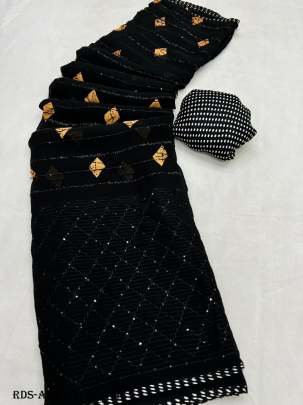 Black Armani Designer Sequence Georgette Saree