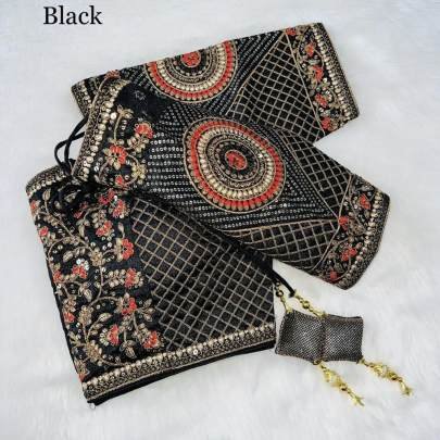Black Color Copper Jari Heavy Embroidery Milan Silk  designer Ready made Blouse