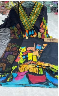 Black color  Embroidery  and mirror work Printed Georgette designer suit