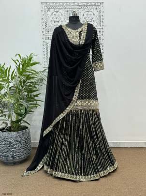 Black color Heavy Faux Georgette Sharara suit set by fab funda