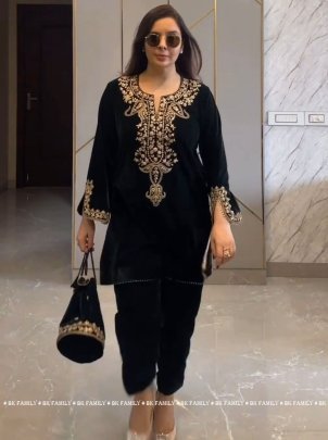black color heavy viscose velvet with heavy embroidery co ord set