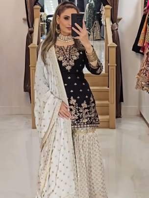 Black Colour Georgette Sequence Work sharara Suit