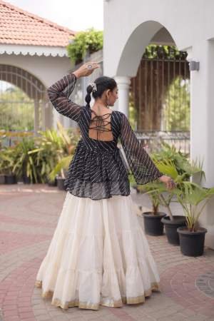 Black Colour  Kora Cotton Fabric Navratri Lehenga