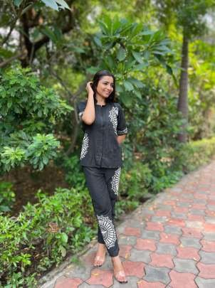Black Cotton Co ord Set With Embroidery Work