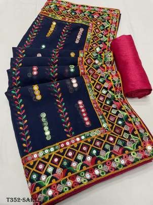 Navy Blue Designer  Georgette Saree With Blouse For Women