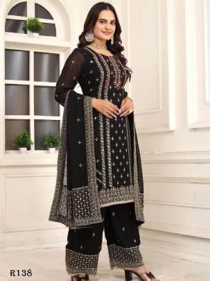 Black Designer Georgette Suits With Embroidery Work