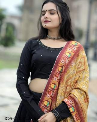 Black Digital Printed Muslin Cotton Lehenga Choli