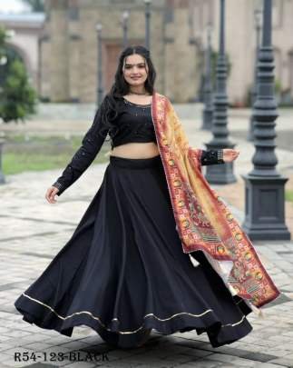 Black Digital Printed Muslin Cotton Lehenga Choli