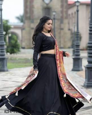 Black Digital Printed Muslin Cotton Lehenga Choli